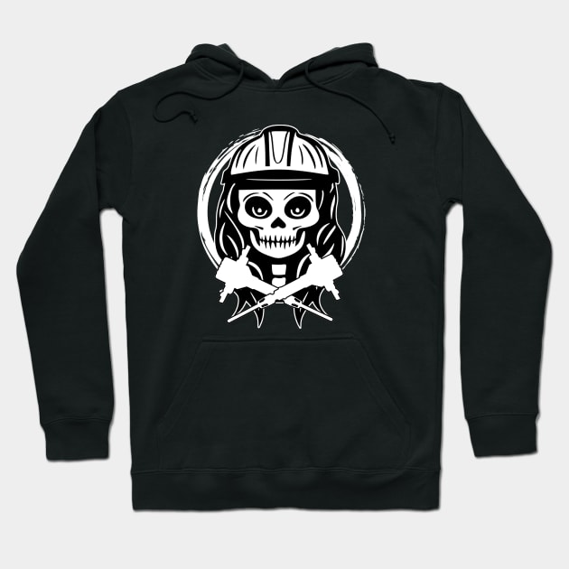 Fossicker Skull and Crossed Jackhammers White Logo Hoodie by Nuletto